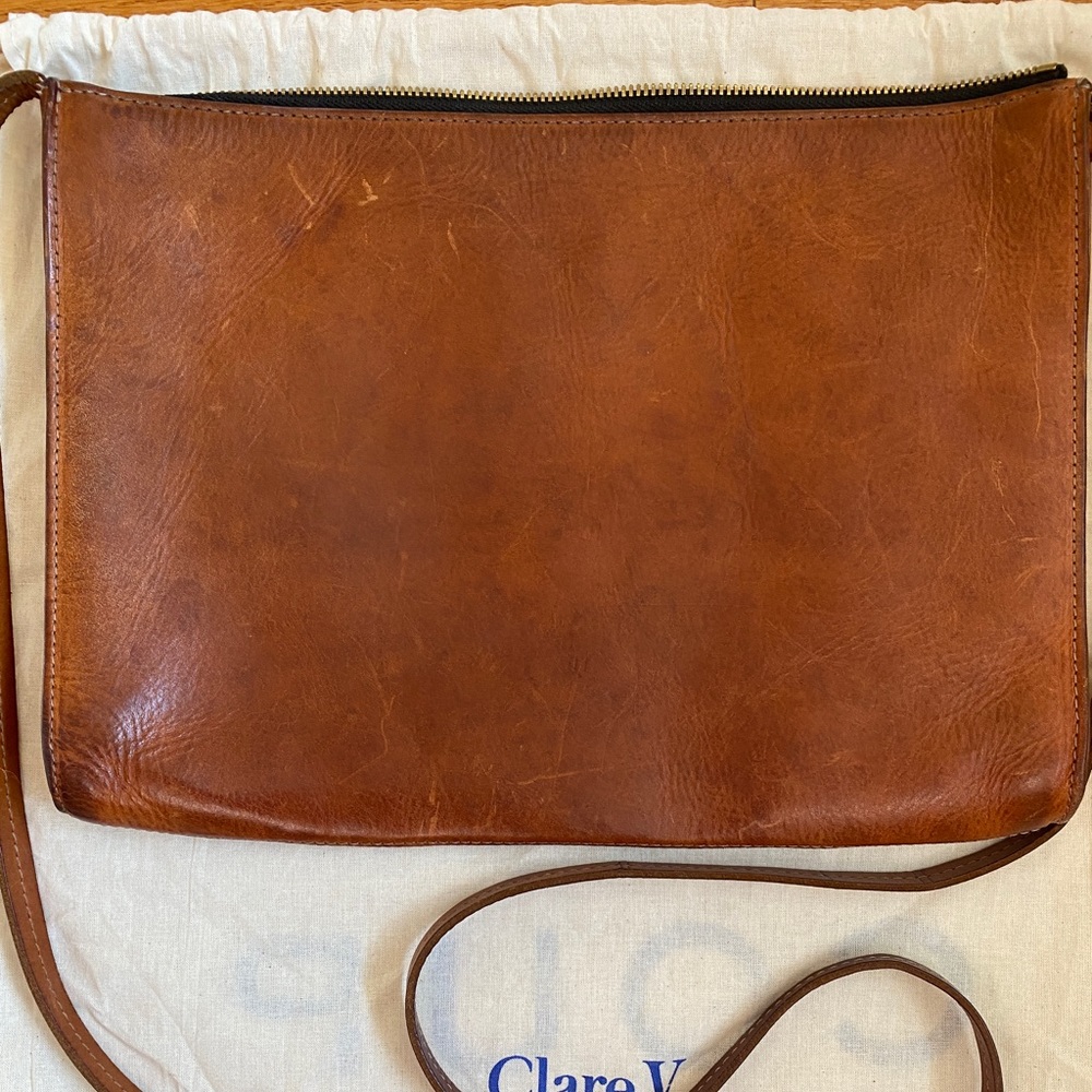Clare V tan Saddle leather crossbody bag